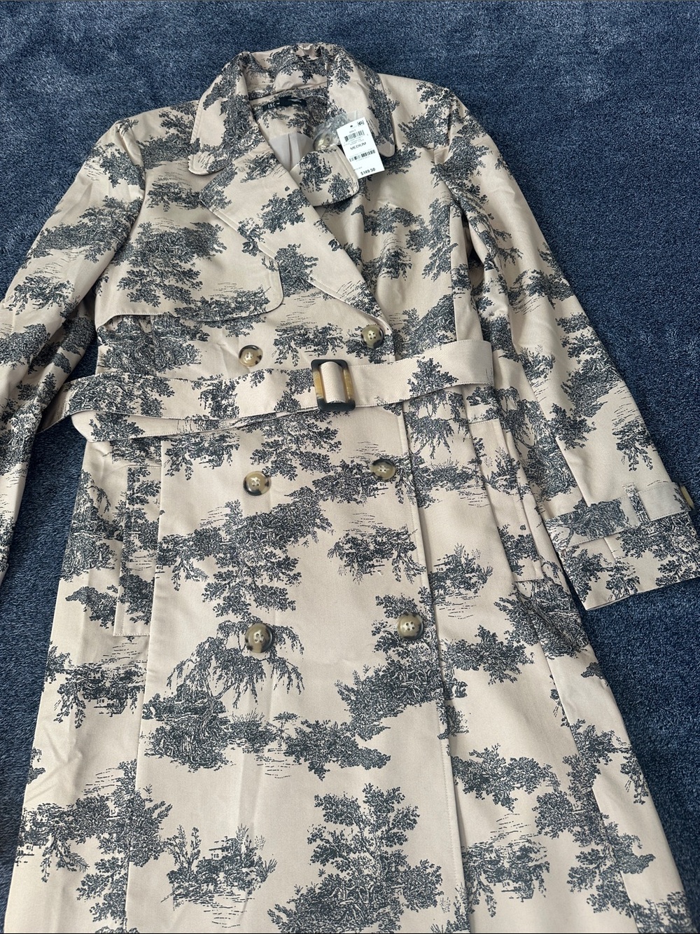 INC International Concepts Beige Trench Coat with Black Toile Print
